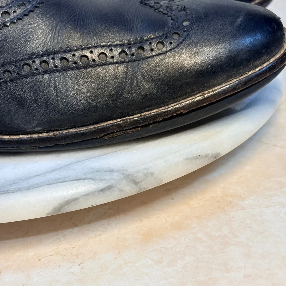 Cole Haan Liam Mens C11052 Black Leather Wingtip Brogue Ankle Boots Size 8.5 M